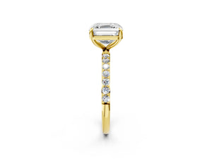 Yellow gold Asscher Cut Diamond Pavé Band Solitaire Ring with Four-Prong Setting_110