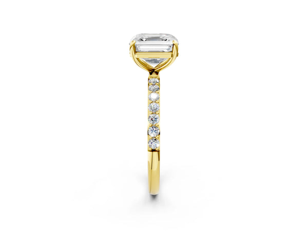 Yellow gold Asscher Cut Diamond Pavé Band Solitaire Ring with Four-Prong Setting_110