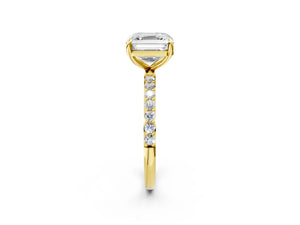 Yellow gold Asscher Cut Diamond Pavé Band Solitaire Ring with Four-Prong Setting_116