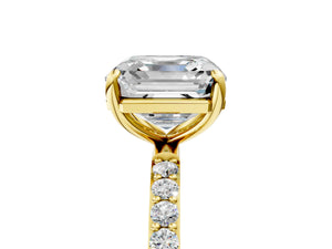 Yellow gold Asscher Cut Diamond Pavé Band Solitaire Ring with Four-Prong Setting_119