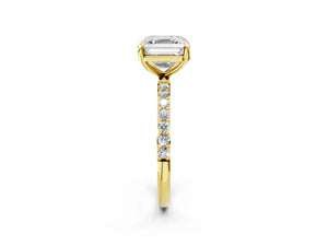 Yellow gold Asscher Cut Diamond Pavé Band Solitaire Ring with Four-Prong Setting_122