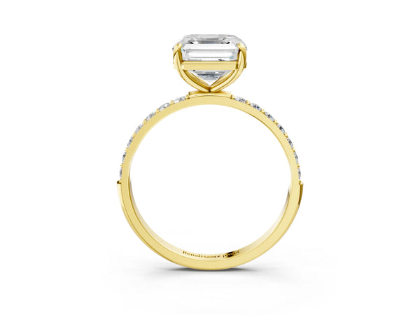 Yellow gold Asscher Cut Diamond Pavé Band Solitaire Ring with Four-Prong Setting_21