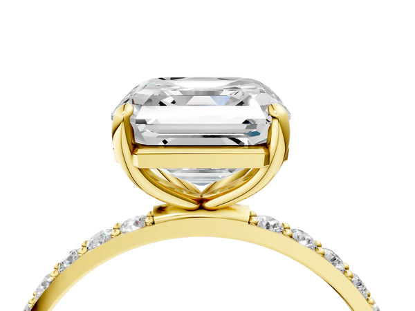 Yellow gold Asscher Cut Diamond Pavé Band Solitaire Ring with Four-Prong Setting_22