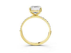 Yellow gold Asscher Cut Diamond Pavé Band Solitaire Ring with Four-Prong Setting_27