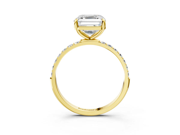 Yellow gold Asscher Cut Diamond Pavé Band Solitaire Ring with Four-Prong Setting_27