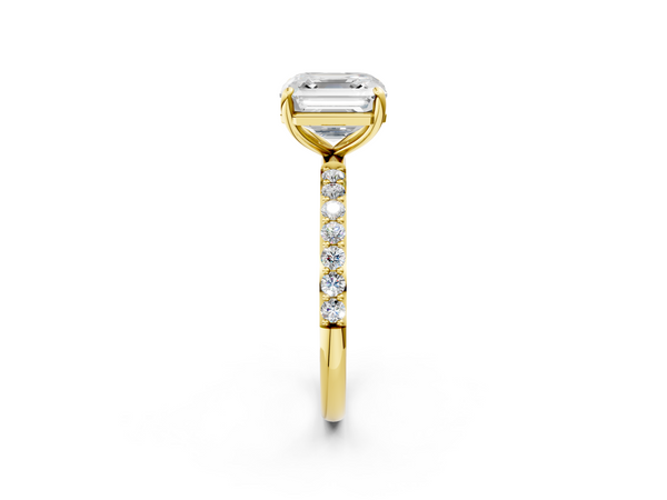 Yellow gold Asscher Cut Diamond Pavé Band Solitaire Ring with Four-Prong Setting_2