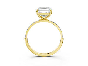 Yellow gold Asscher Cut Diamond Pavé Band Solitaire Ring with Four-Prong Setting_33