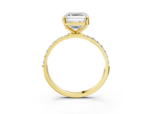 Yellow gold Asscher Cut Diamond Pavé Band Solitaire Ring with Four-Prong Setting_3