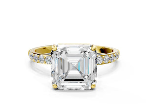 Yellow gold Asscher Cut Diamond Pavé Band Solitaire Ring with Four-Prong Setting_48
