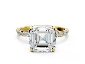 Yellow gold Asscher Cut Diamond Pavé Band Solitaire Ring with Four-Prong Setting_54