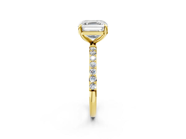 Yellow gold Asscher Cut Diamond Pavé Band Solitaire Ring with Four-Prong Setting_56