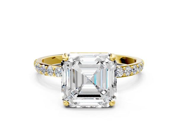 Yellow gold Asscher Cut Diamond Pavé Band Solitaire Ring with Four-Prong Setting_66