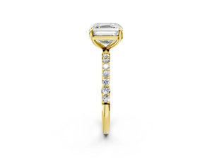 Yellow gold Asscher Cut Diamond Pavé Band Solitaire Ring with Four-Prong Setting_68