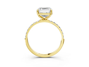Yellow gold Asscher Cut Diamond Pavé Band Solitaire Ring with Four-Prong Setting_69