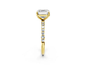 Yellow gold Asscher Cut Diamond Pavé Band Solitaire Ring with Four-Prong Setting_74