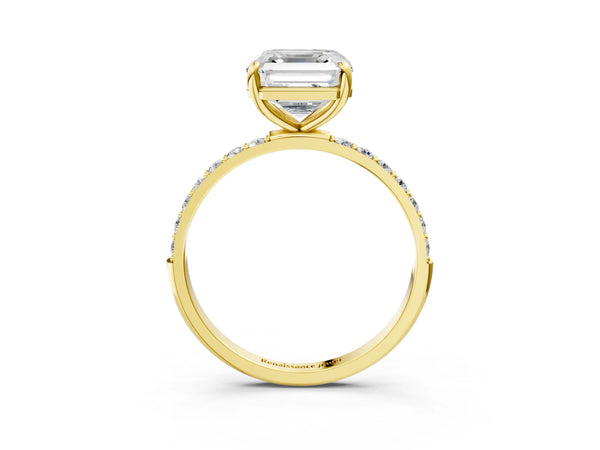 Yellow gold Asscher Cut Diamond Pavé Band Solitaire Ring with Four-Prong Setting_75