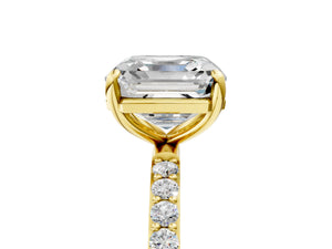 Yellow gold Asscher Cut Diamond Pavé Band Solitaire Ring with Four-Prong Setting_77