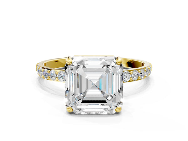 Yellow gold Asscher Cut Diamond Pavé Band Solitaire Ring with Four-Prong Setting_78