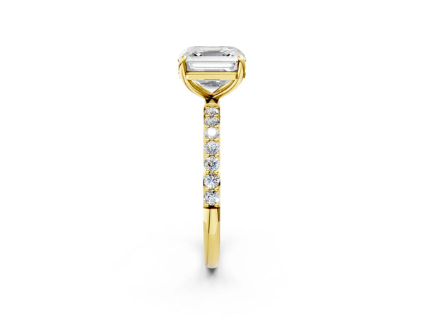 Yellow gold Asscher Cut Diamond Pavé Band Solitaire Ring with Four-Prong Setting_86