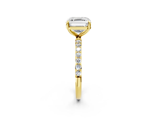 Yellow gold Asscher Cut Diamond Pavé Band Solitaire Ring with Four-Prong Setting_92