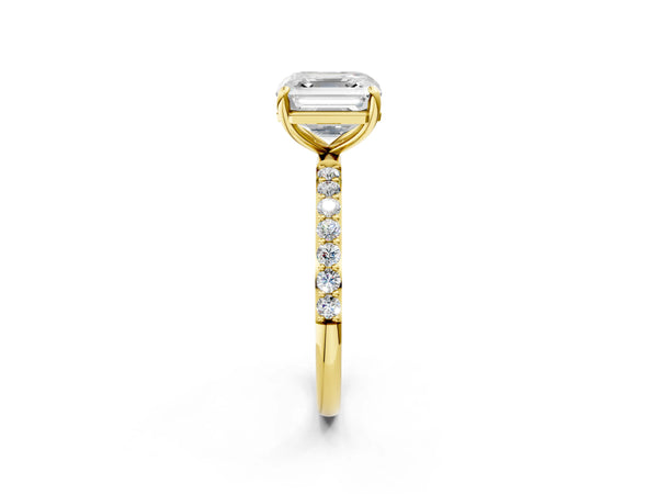 Yellow gold Asscher Cut Diamond Pavé Band Solitaire Ring with Four-Prong Setting_98