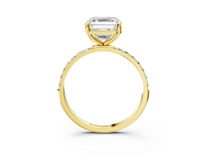 Yellow gold Asscher Cut Diamond Pavé Band Solitaire Ring with Four-Prong Setting_99