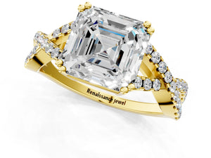 Yellow gold Asscher Solitaire Twist Band with Pavé Setting and Four-Prong Setting_19