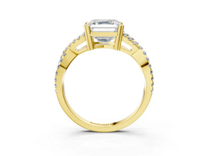 Yellow gold Asscher Solitaire Twist Band with Pavé Setting and Four-Prong Setting_21