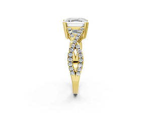 Yellow gold Asscher Solitaire Twist Band with Pavé Setting and Four-Prong Setting_26