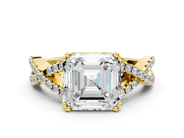 Yellow gold Asscher Solitaire Twist Band with Pavé Setting and Four-Prong Setting_30
