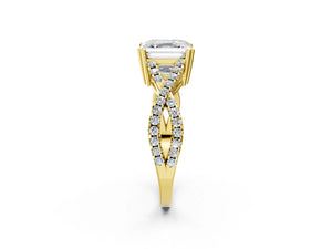 Yellow gold Asscher Solitaire Twist Band with Pavé Setting and Four-Prong Setting_32