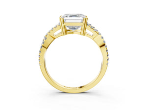 Yellow gold Asscher Solitaire Twist Band with Pavé Setting and Four-Prong Setting_33