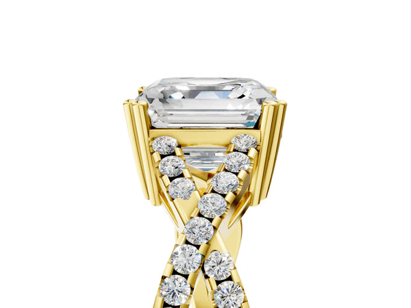 Yellow gold Asscher Solitaire Twist Band with Pavé Setting and Four-Prong Setting_35