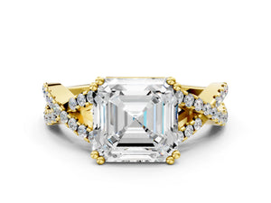 Yellow gold Asscher Solitaire Twist Band with Pavé Setting and Four-Prong Setting_42