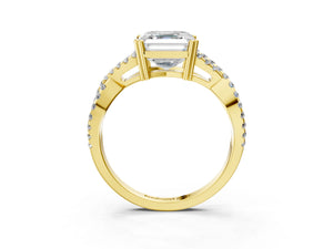 Yellow gold Asscher Solitaire Twist Band with Pavé Setting and Four-Prong Setting_57