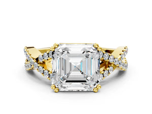 Yellow gold Asscher Solitaire Twist Band with Pavé Setting and Four-Prong Setting_60