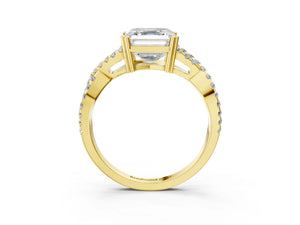 Yellow gold Asscher Solitaire Twist Band with Pavé Setting and Four-Prong Setting_63
