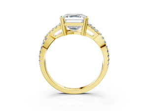 Yellow gold Asscher Solitaire Twist Band with Pavé Setting and Four-Prong Setting_75