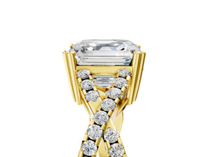 Yellow gold Asscher Solitaire Twist Band with Pavé Setting and Four-Prong Setting_77