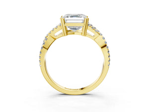 Yellow gold Asscher Solitaire Twist Band with Pavé Setting and Four-Prong Setting_81