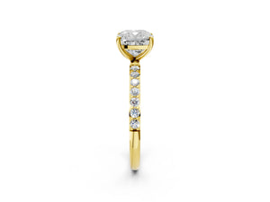Yellow gold Cushion Cut Diamond Pavé Band Solitaire Ring with Four-Prong Setting_104
