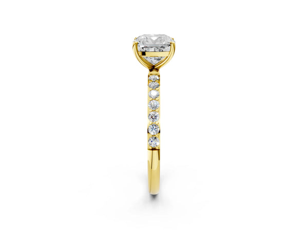 Yellow gold Cushion Cut Diamond Pavé Band Solitaire Ring with Four-Prong Setting_104