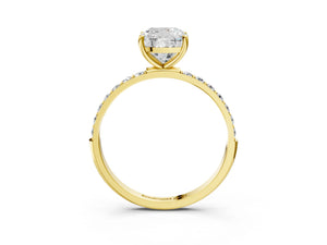 Yellow gold Cushion Cut Diamond Pavé Band Solitaire Ring with Four-Prong Setting_105