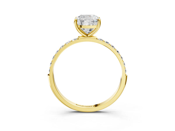 Yellow gold Cushion Cut Diamond Pavé Band Solitaire Ring with Four-Prong Setting_21