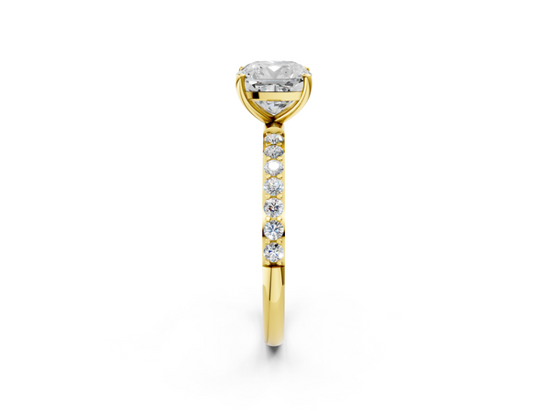 Yellow gold Cushion Cut Diamond Pavé Band Solitaire Ring with Four-Prong Setting_2