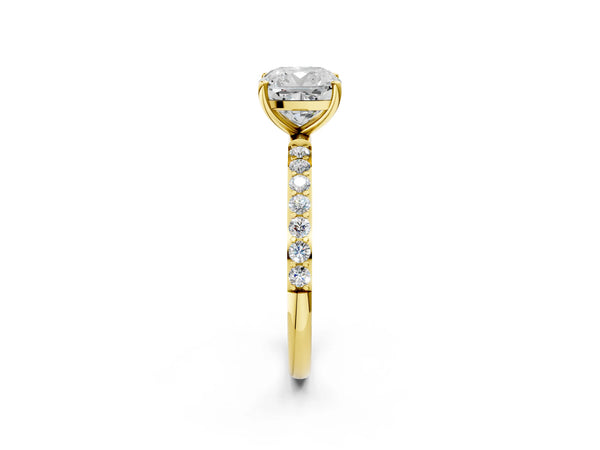 Yellow gold Cushion Cut Diamond Pavé Band Solitaire Ring with Four-Prong Setting_38