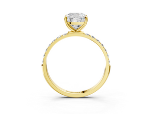 Yellow gold Cushion Cut Diamond Pavé Band Solitaire Ring with Four-Prong Setting_3