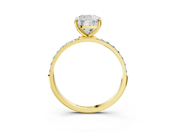 Yellow gold Cushion Cut Diamond Pavé Band Solitaire Ring with Four-Prong Setting_45