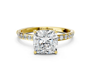 Yellow gold Cushion Cut Diamond Pavé Band Solitaire Ring with Four-Prong Setting_60
