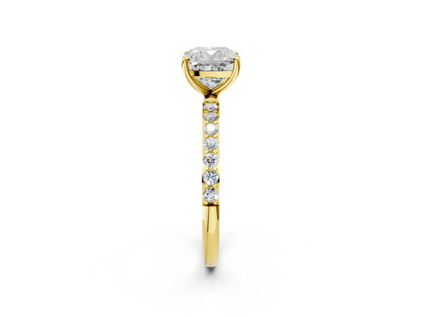 Yellow gold Cushion Cut Diamond Pavé Band Solitaire Ring with Four-Prong Setting_68